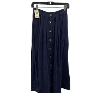Georgiou Classics Navy Cotton Button-Front Midi Skirt 8 NWT